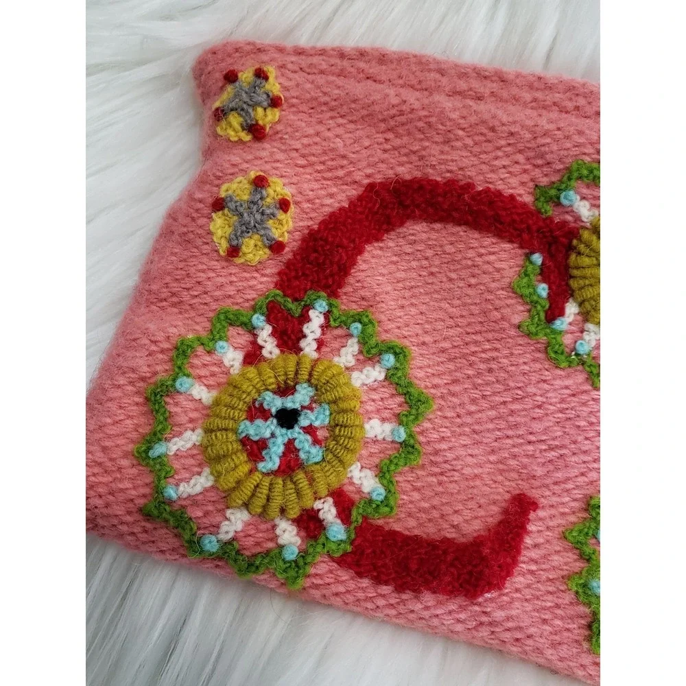 Jenny Krauss Embroidered Monogram C‎ Wool Floral Pouch Large Tarot Deck Bag